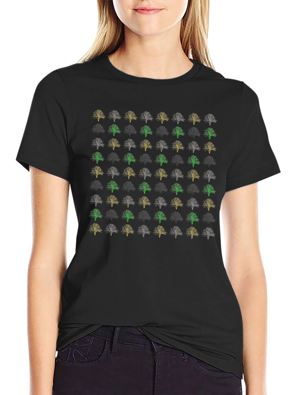 Trendy Tree Pattern Black T-Shirt