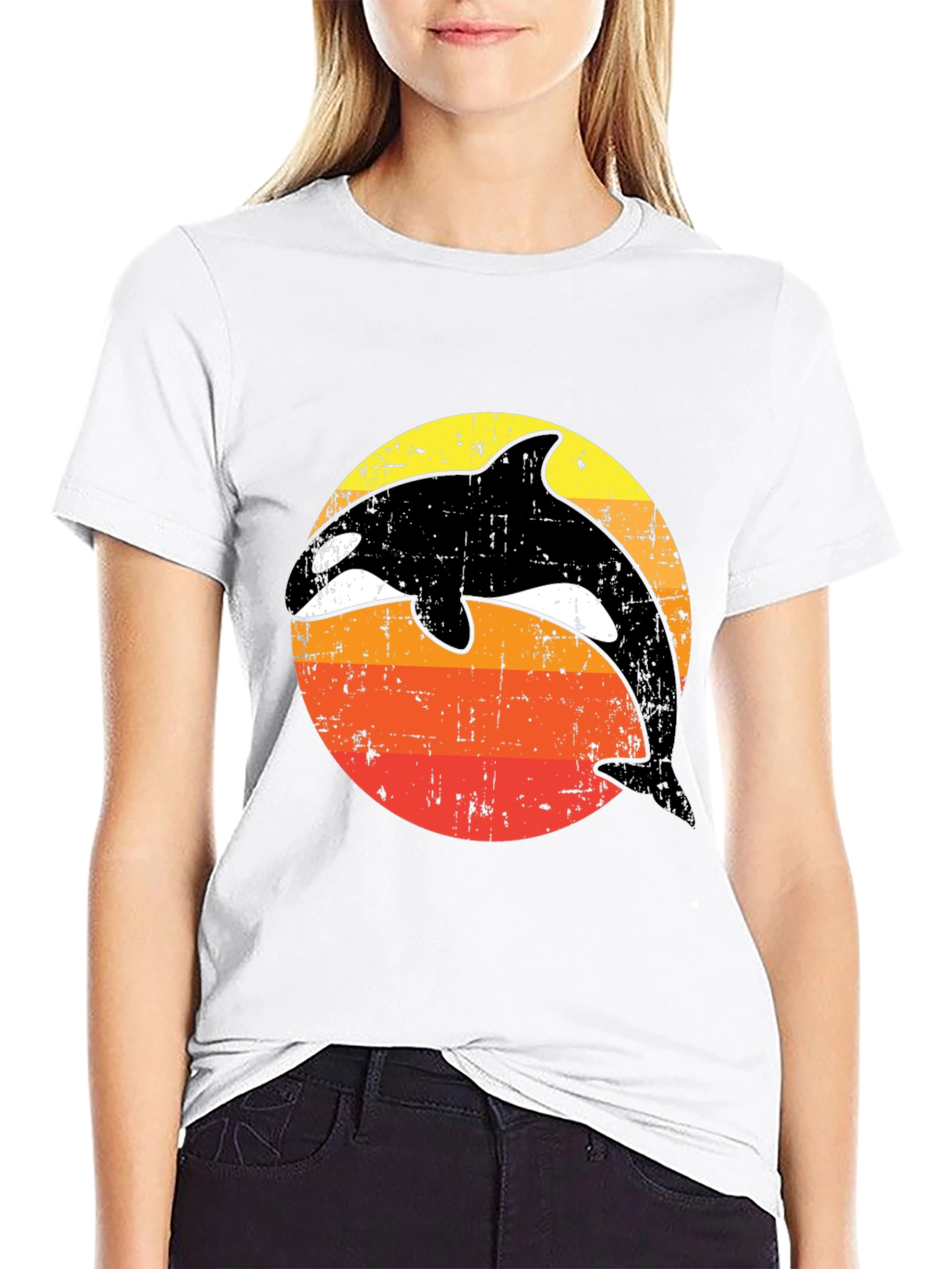 Vintage Orca Whale Sunset T-Shirt - Retro Killer Whale Tee
