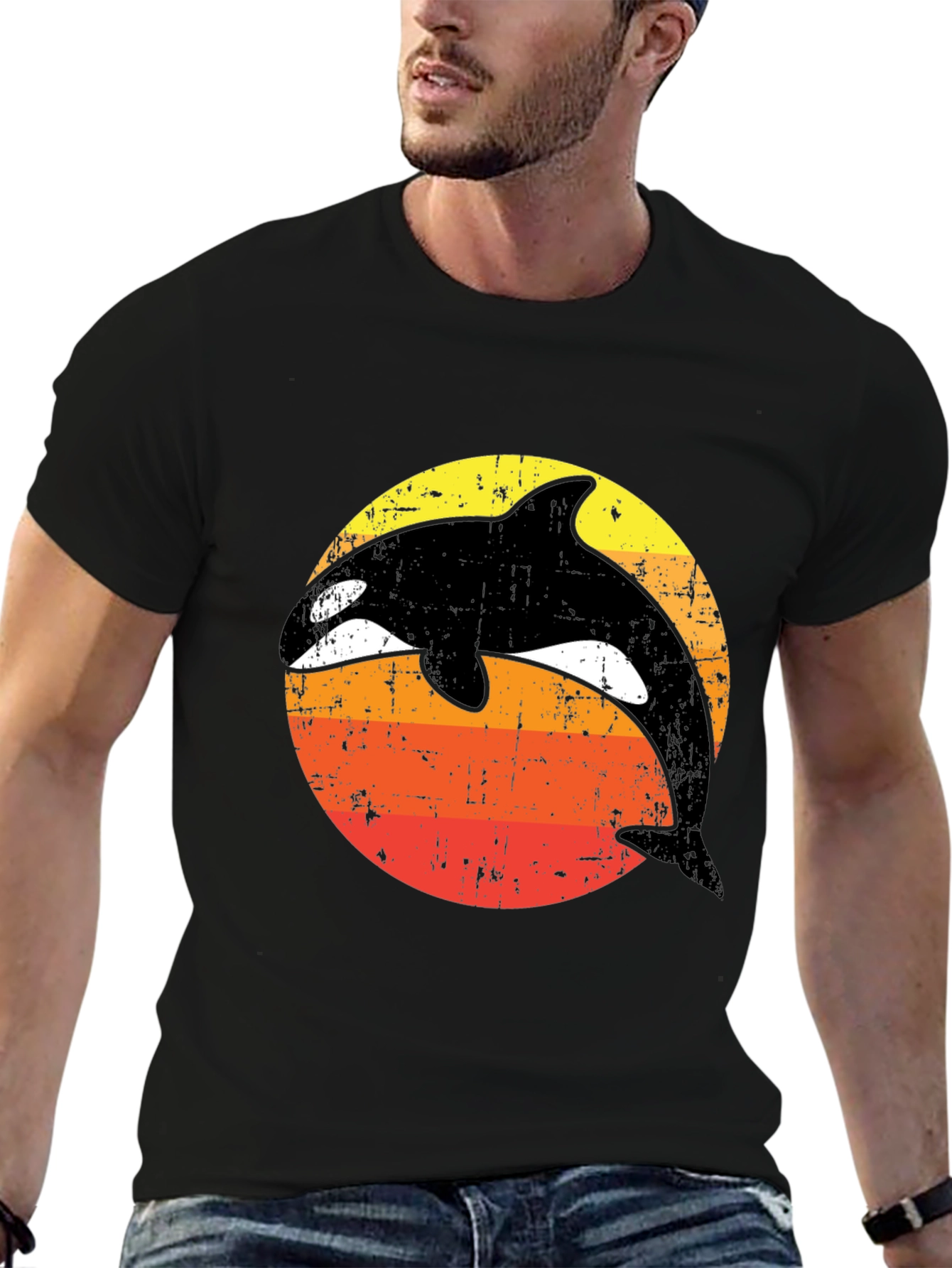Vintage Orca Whale Sunset T-Shirt - Retro Killer Whale Tee