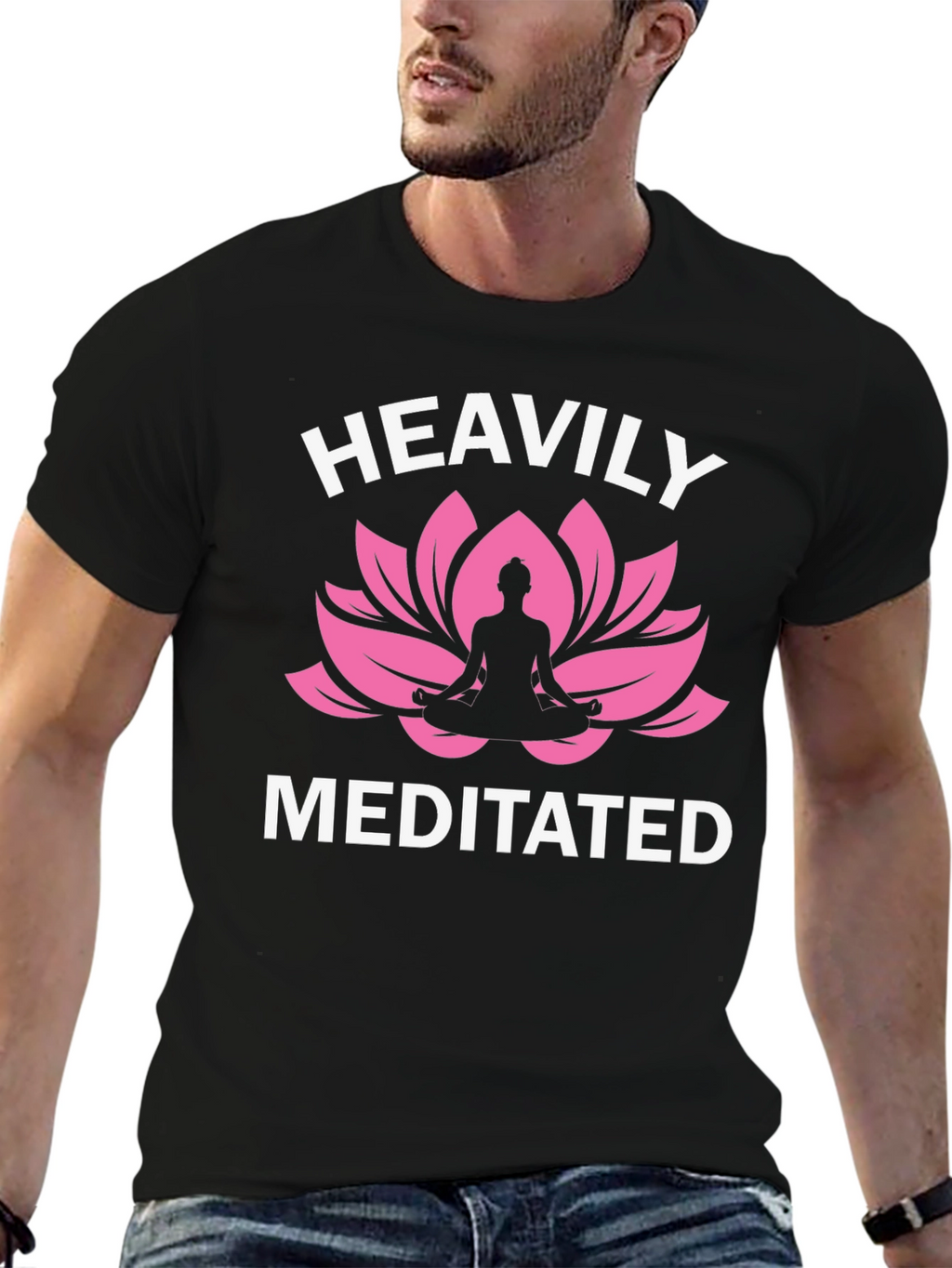 Heavily Meditated T-Shirt - Yoga Lotus Design