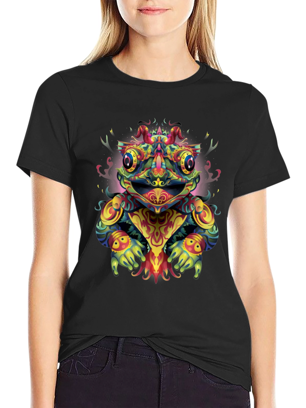 Psychedelic Frog Graphic Tee - Black T-Shirt
