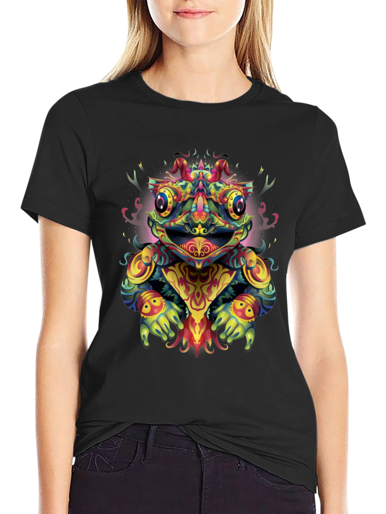 Psychedelic Frog Graphic Tee - Black T-Shirt