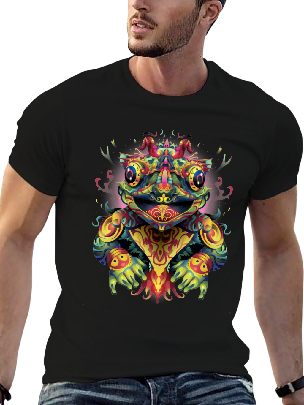 Psychedelic Frog Graphic Tee - Black T-Shirt