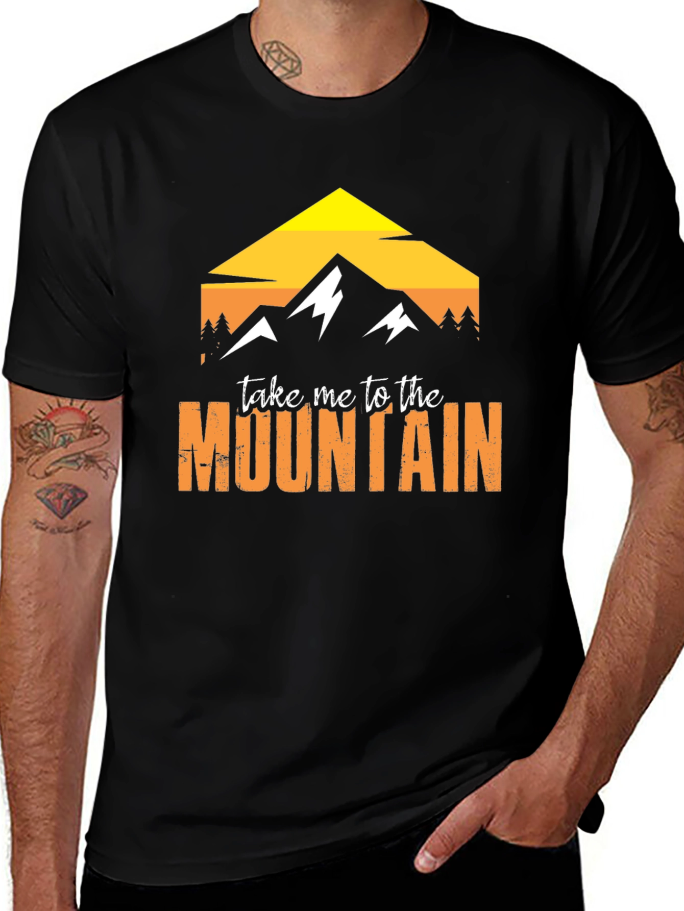 Mountain Graphic Tee - Black Cotton Adventure Shirt