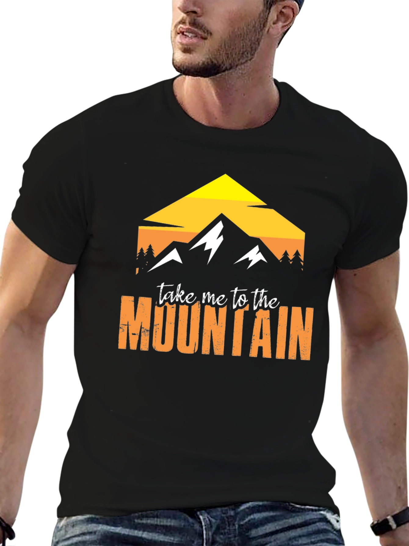 Mountain Graphic Tee - Black Cotton Adventure Shirt