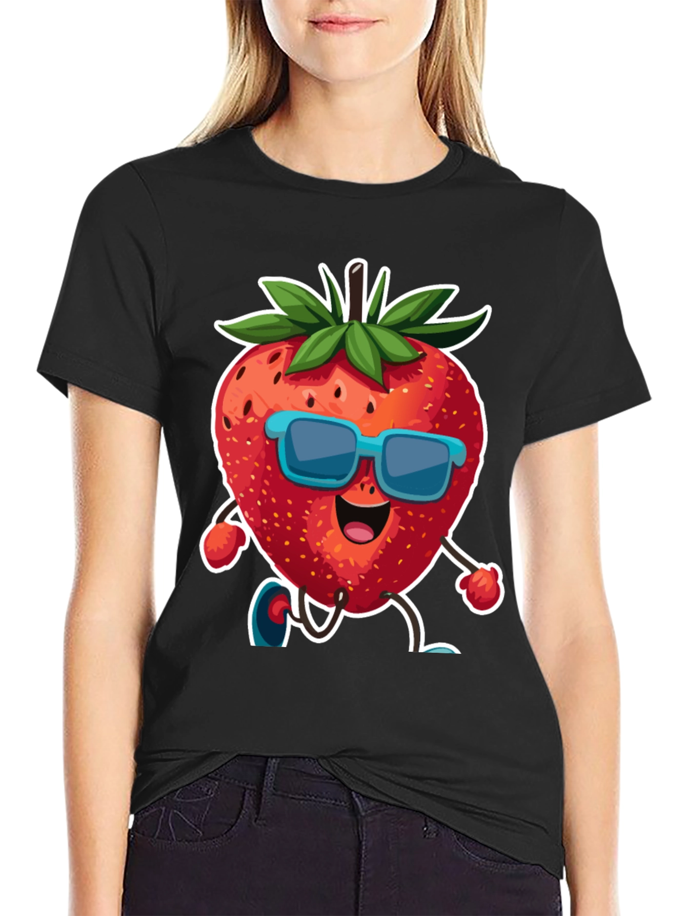 Cool Strawberry Cartoon Graphic T-Shirt