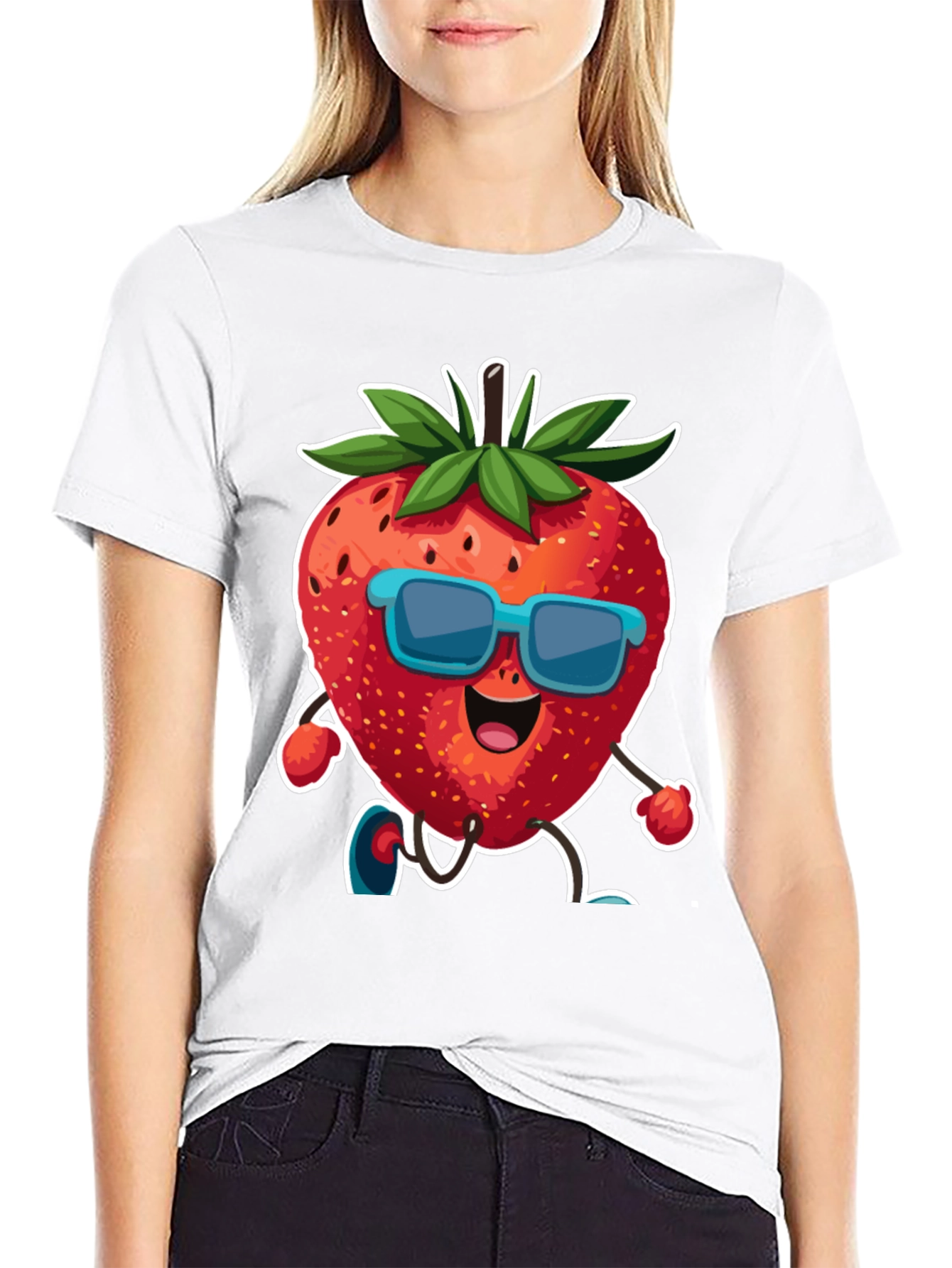 Cool Strawberry Cartoon Graphic T-Shirt