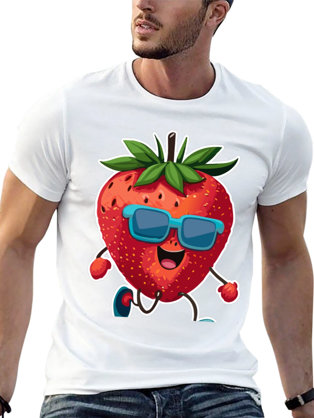 Cool Strawberry Cartoon Graphic T-Shirt