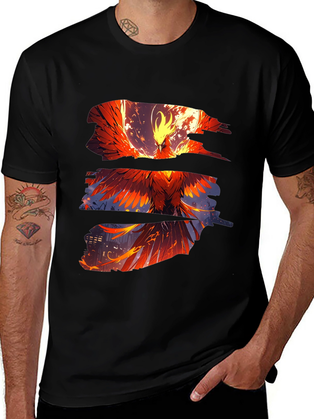 Phoenix Graphic Print Black T-Shirt