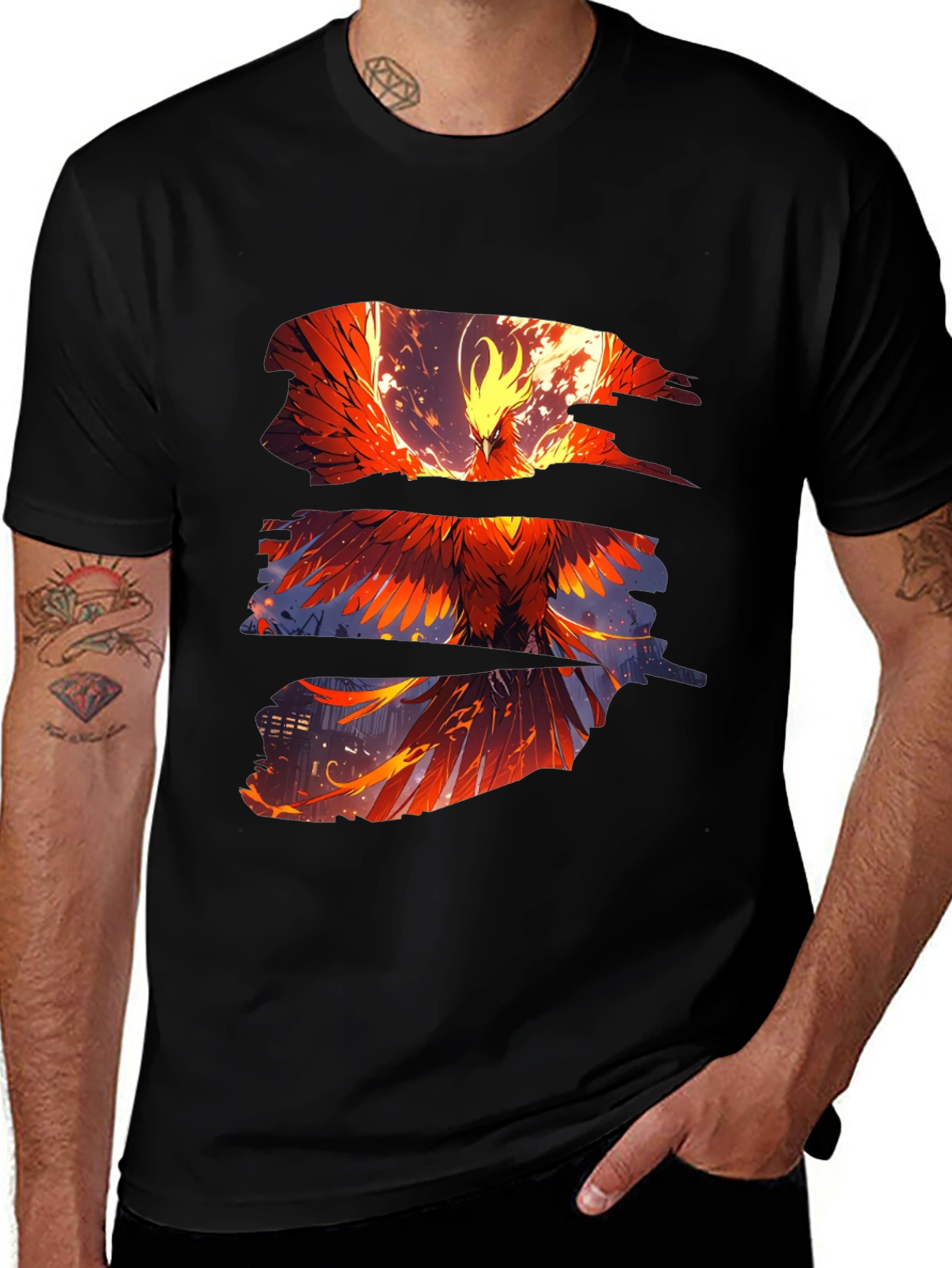 Phoenix Graphic Print Black T-Shirt