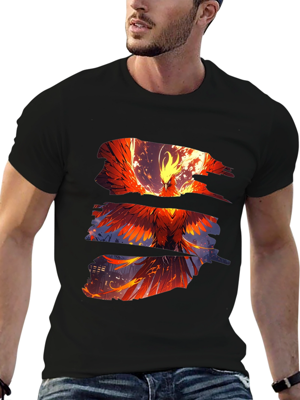 Phoenix Graphic Print Black T-Shirt