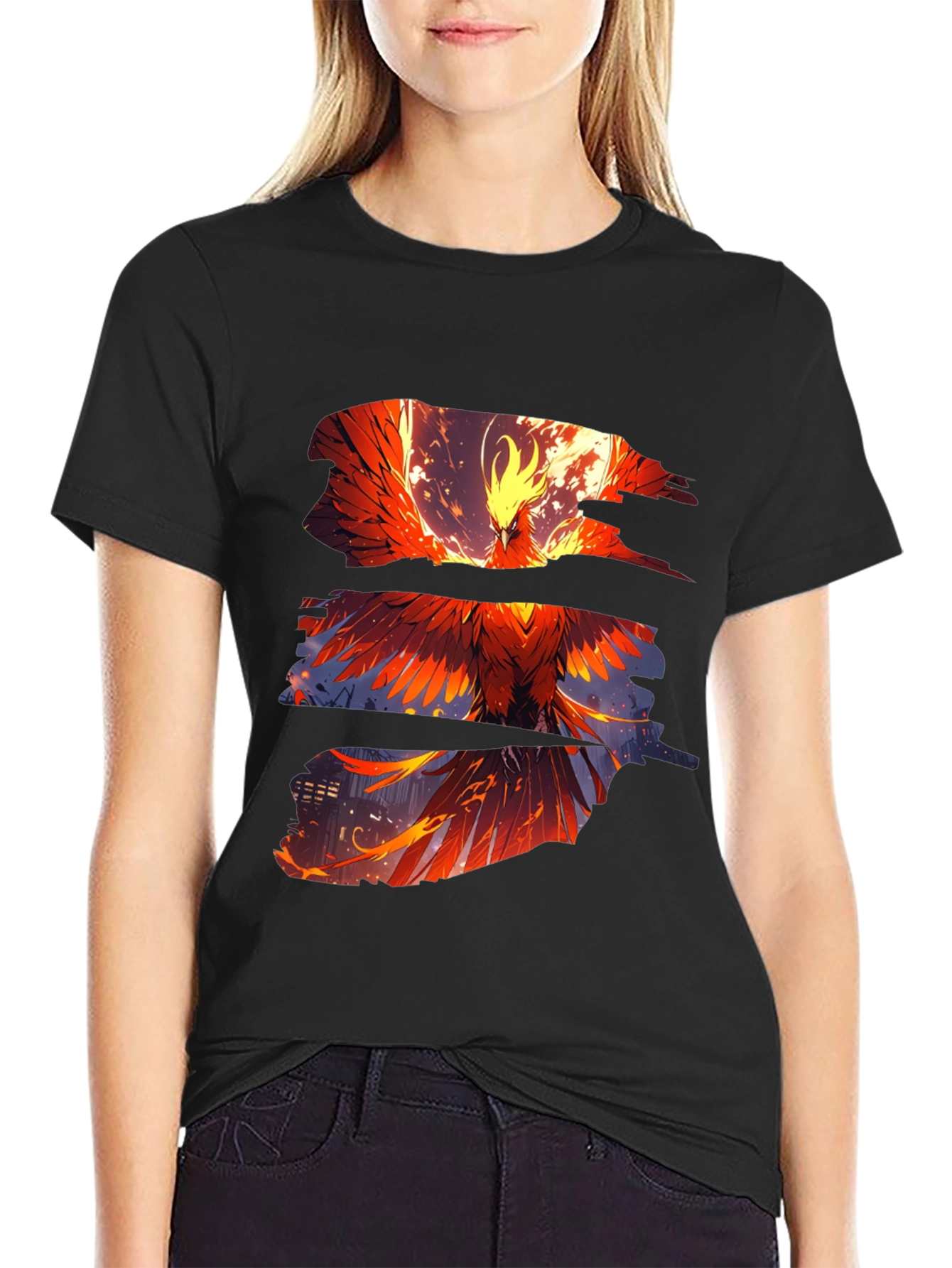 Phoenix Graphic Print Black T-Shirt