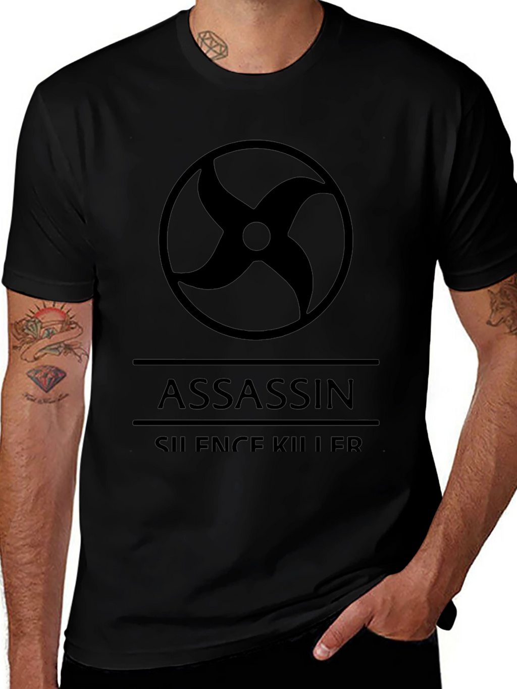 Assassin Silence Killer Graphic Black T-Shirt