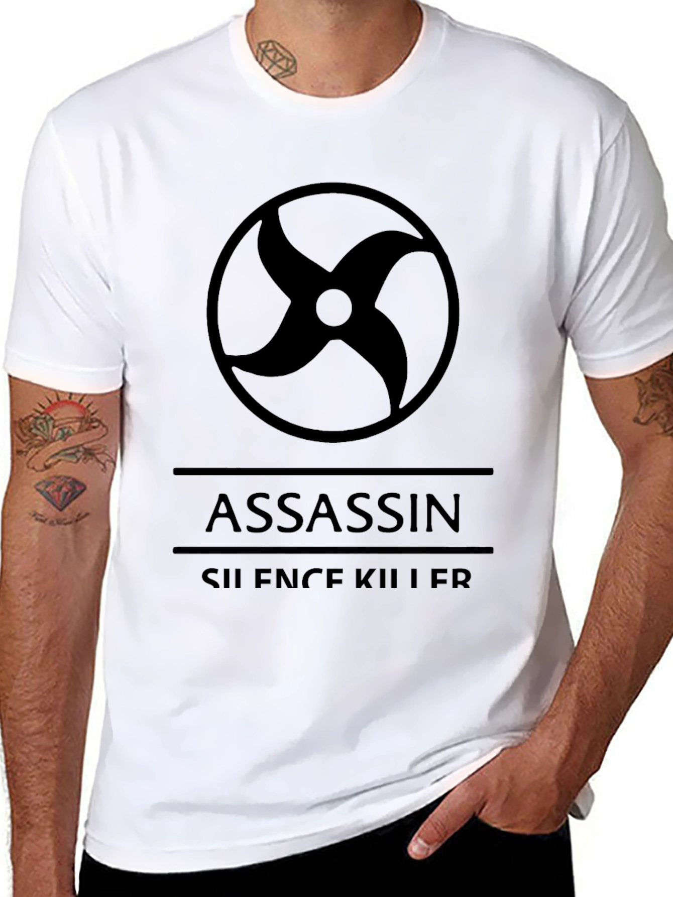 Assassin Silence Killer Graphic Black T-Shirt