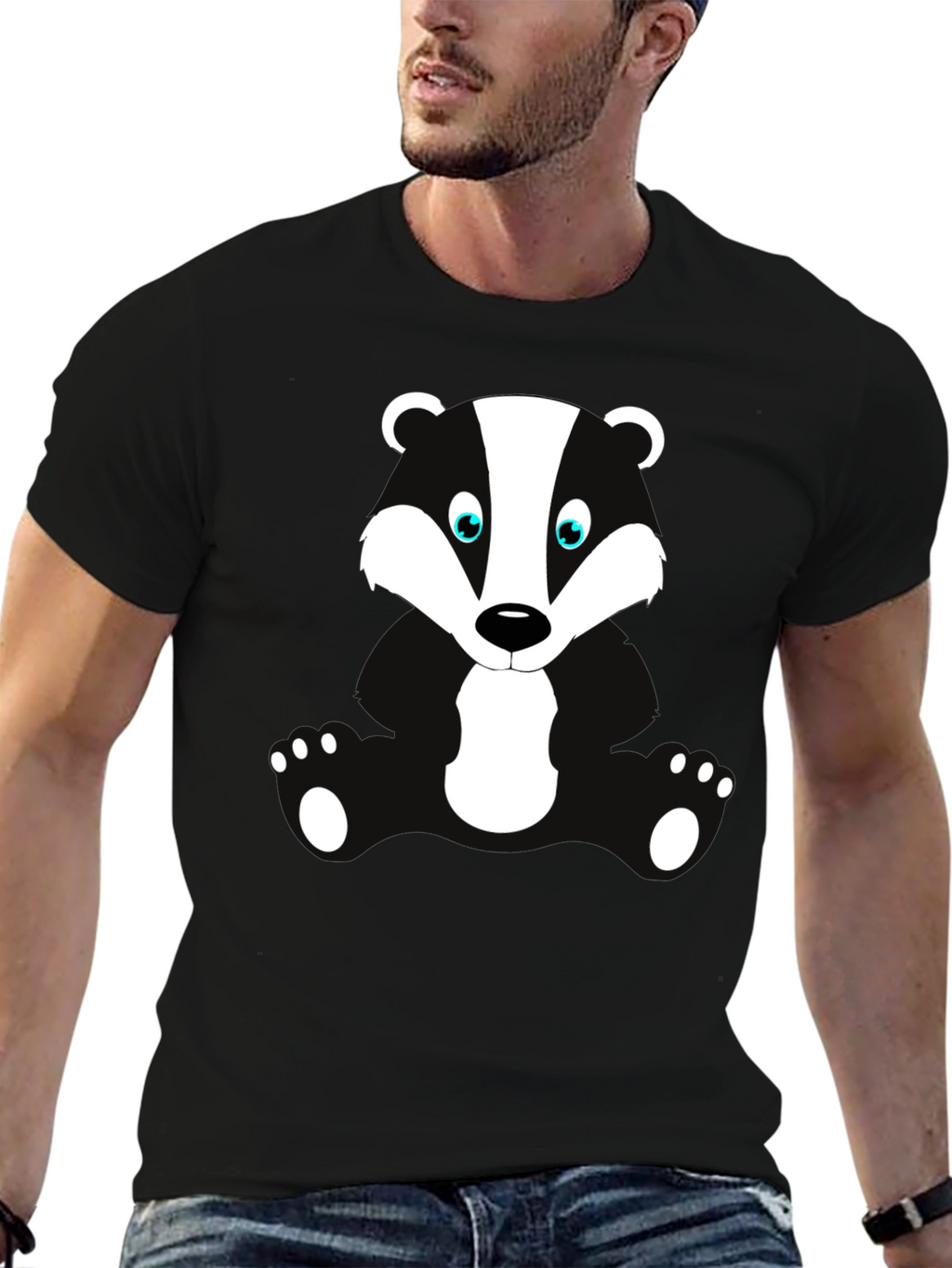 Cartoon Badger Graphic Print Black T-Shirt