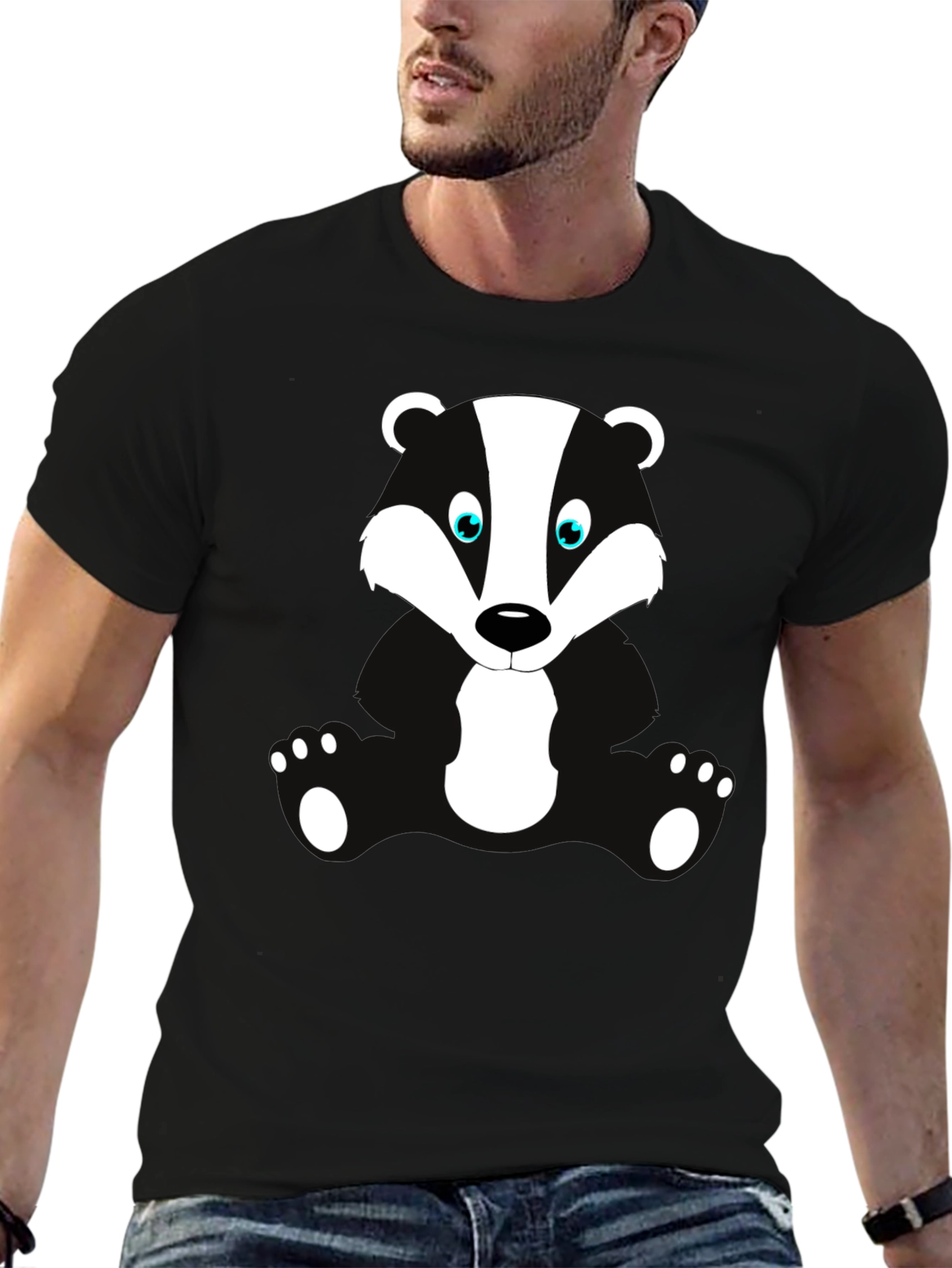 Cartoon Badger Graphic Print Black T-Shirt