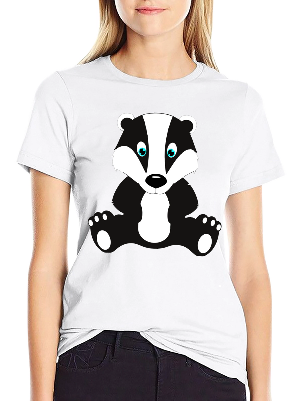 Cartoon Badger Graphic Print Black T-Shirt