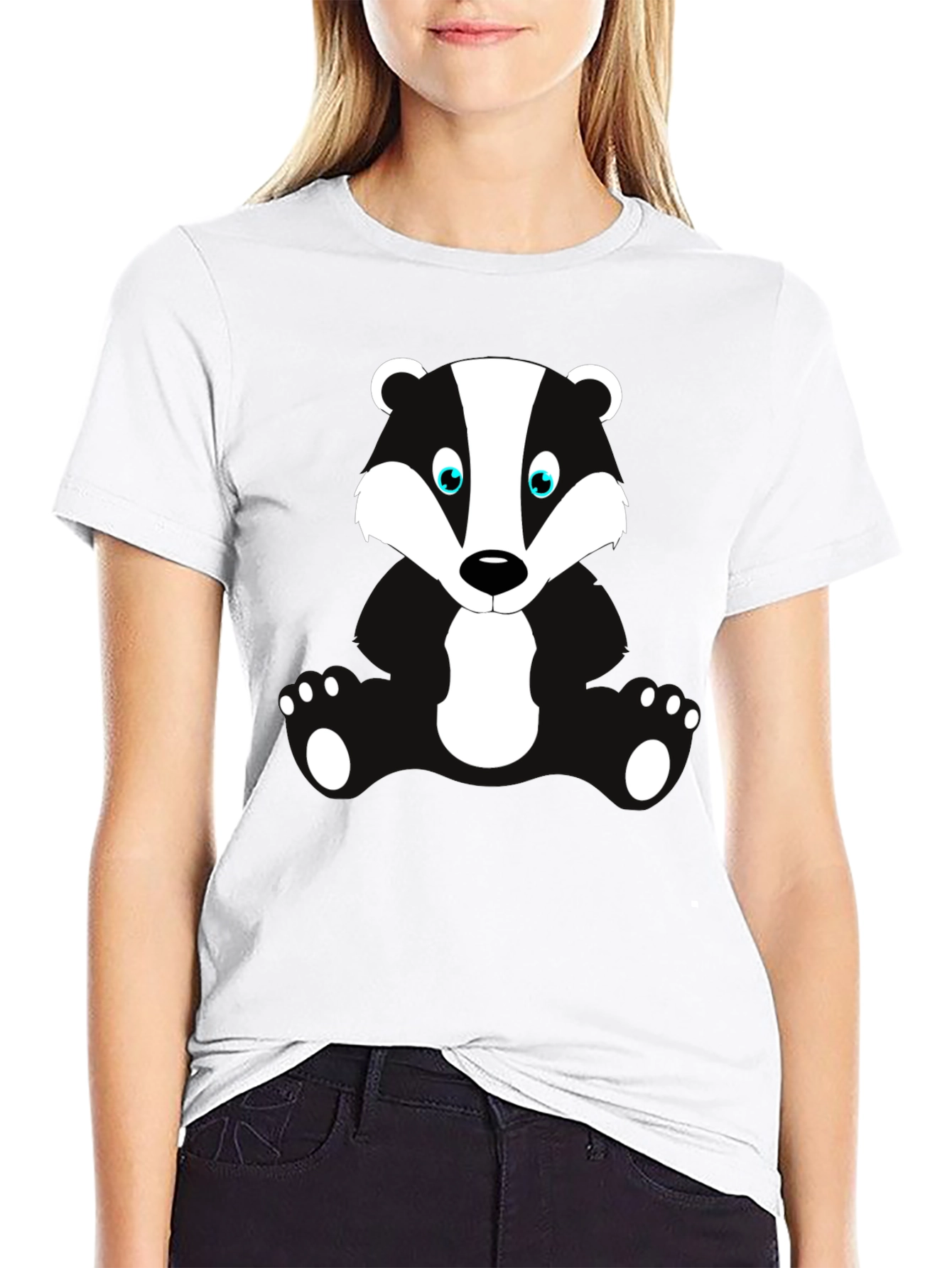 Cartoon Badger Graphic Print Black T-Shirt
