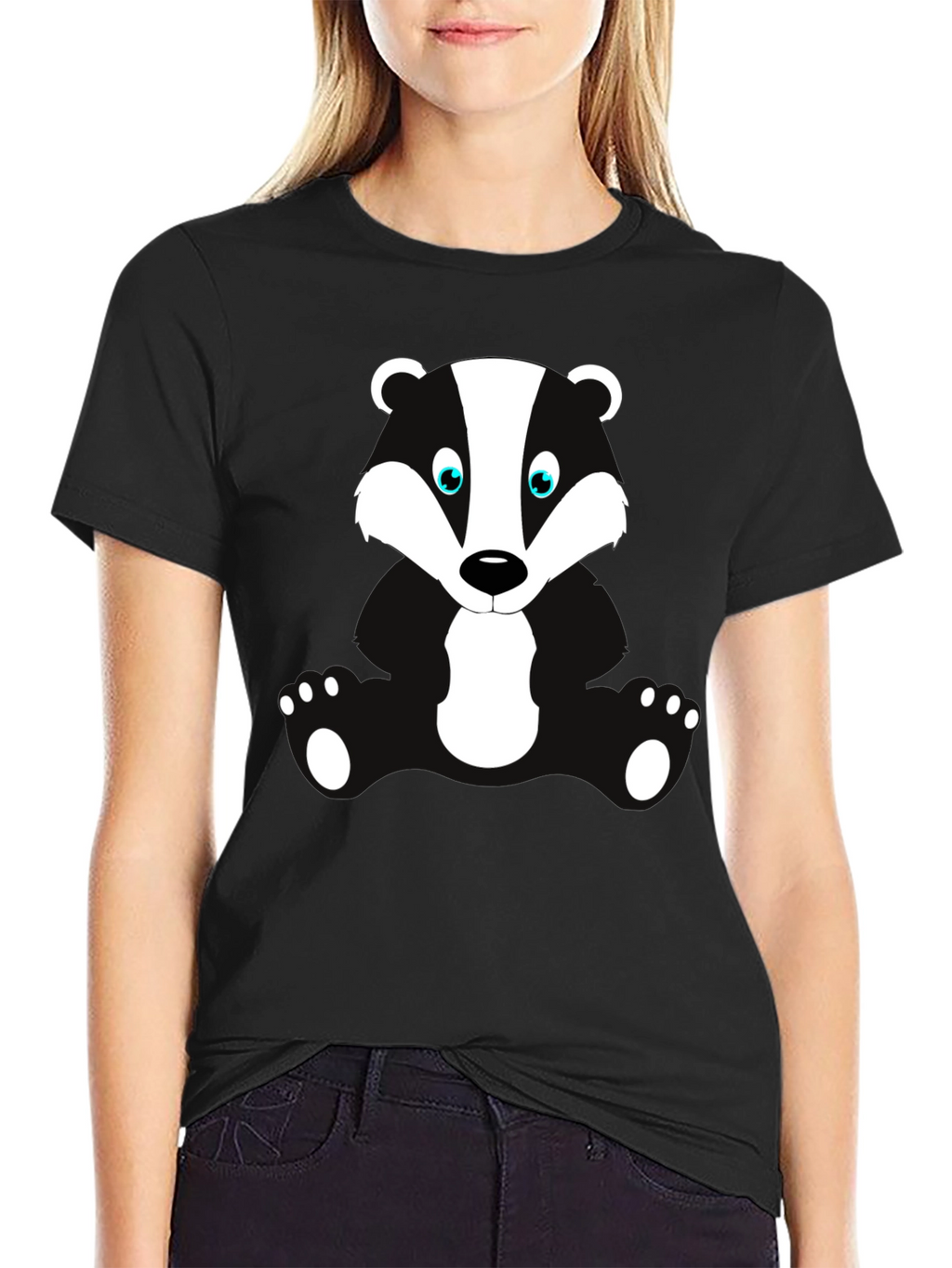 Cartoon Badger Graphic Print Black T-Shirt