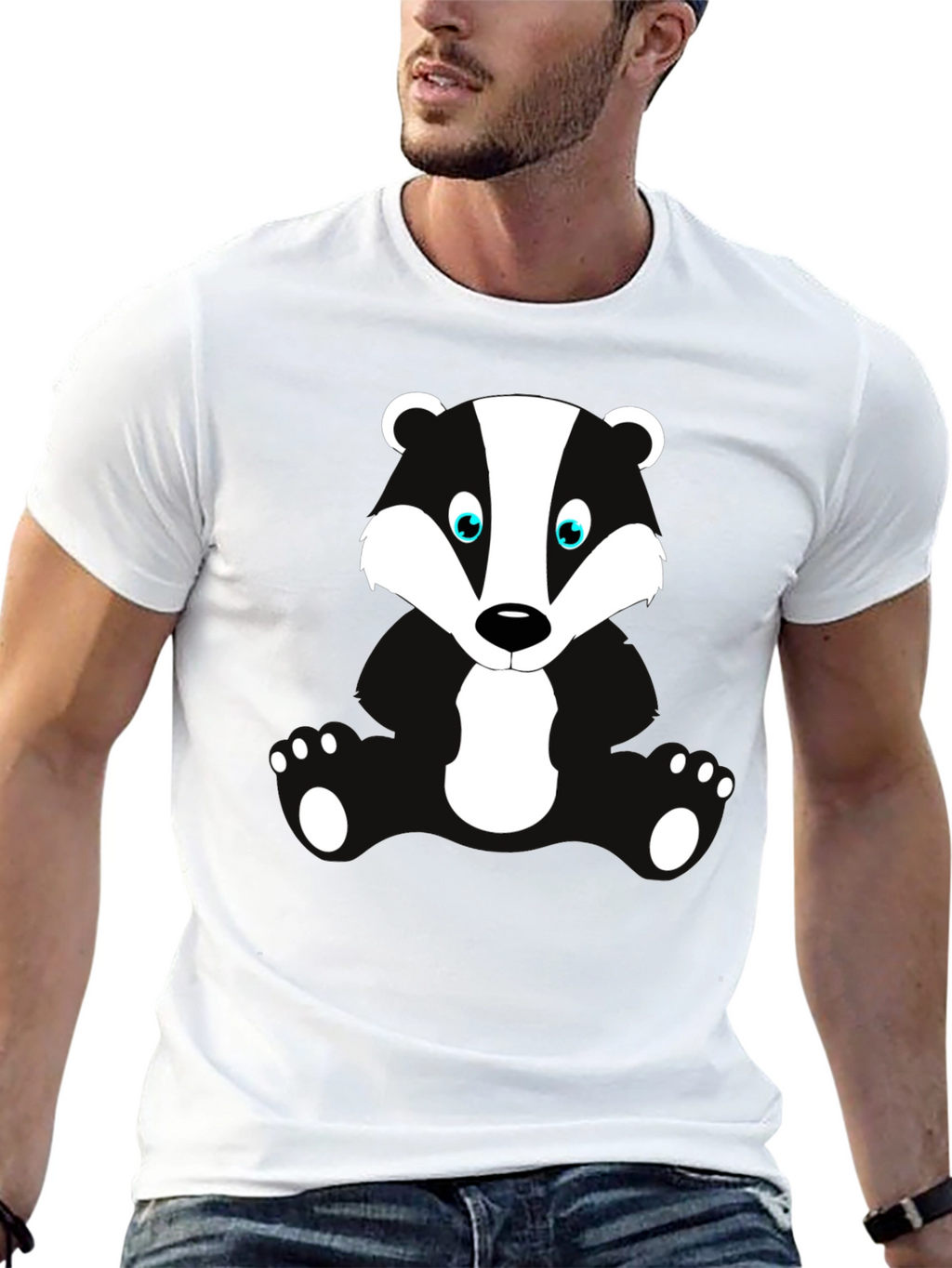 Cartoon Badger Graphic Print Black T-Shirt