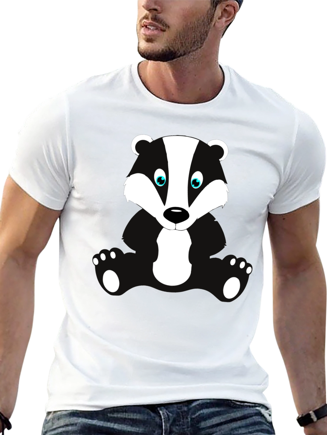 Cartoon Badger Graphic Print Black T-Shirt