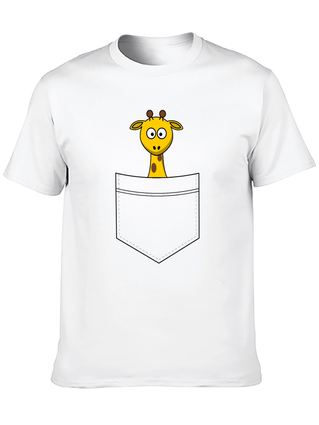 Cartoon Giraffe Pocket Print Black T-Shirt