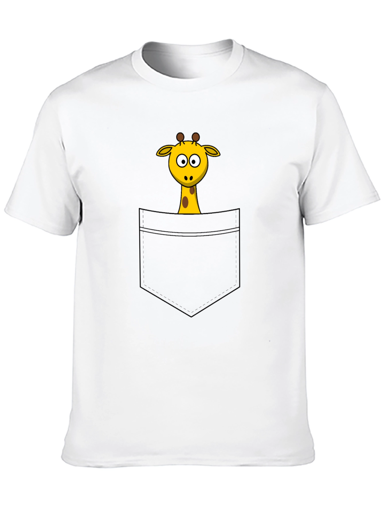 Cartoon Giraffe Pocket Print Black T-Shirt