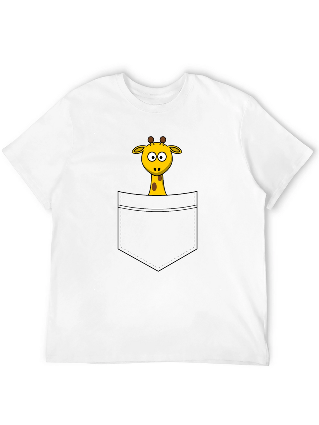 Cartoon Giraffe Pocket Print Black T-Shirt