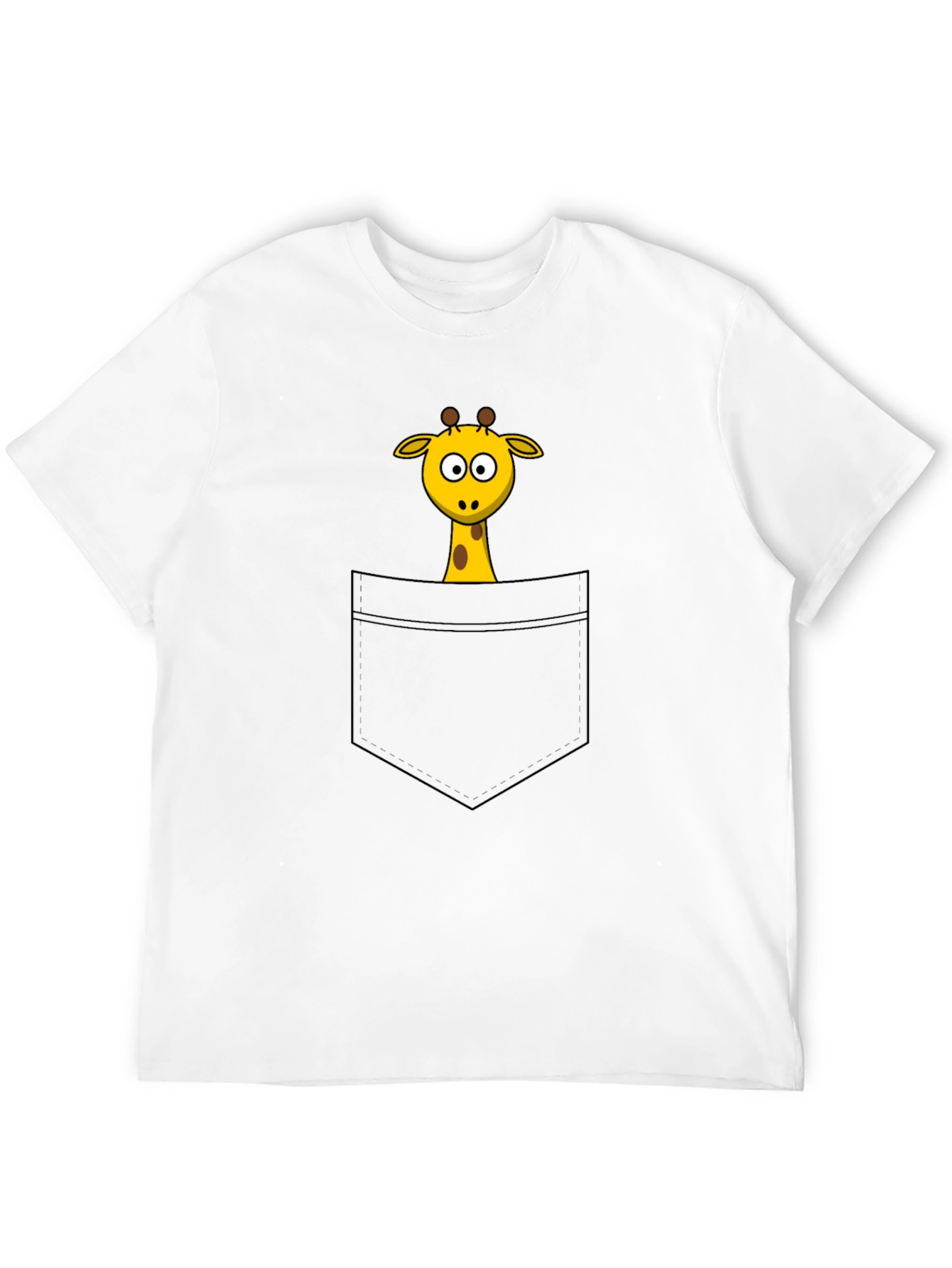 Cartoon Giraffe Pocket Print Black T-Shirt