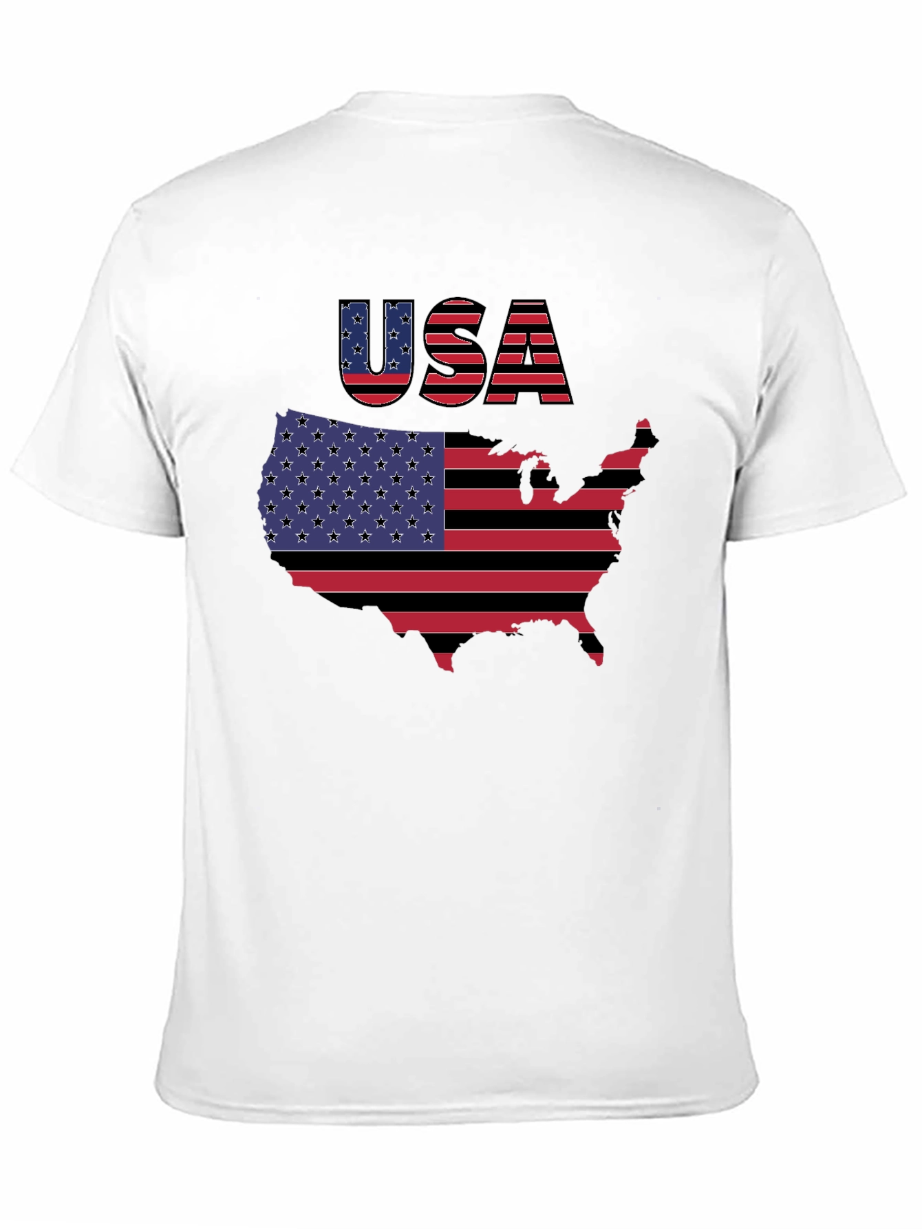 USA Flag Map Graphic Black T-Shirt