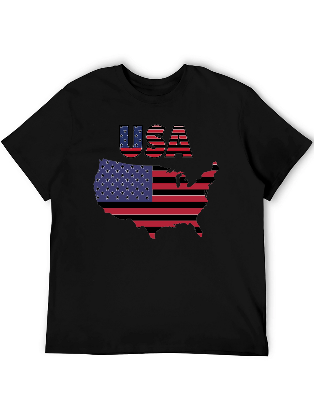 USA Flag Map Graphic Black T-Shirt