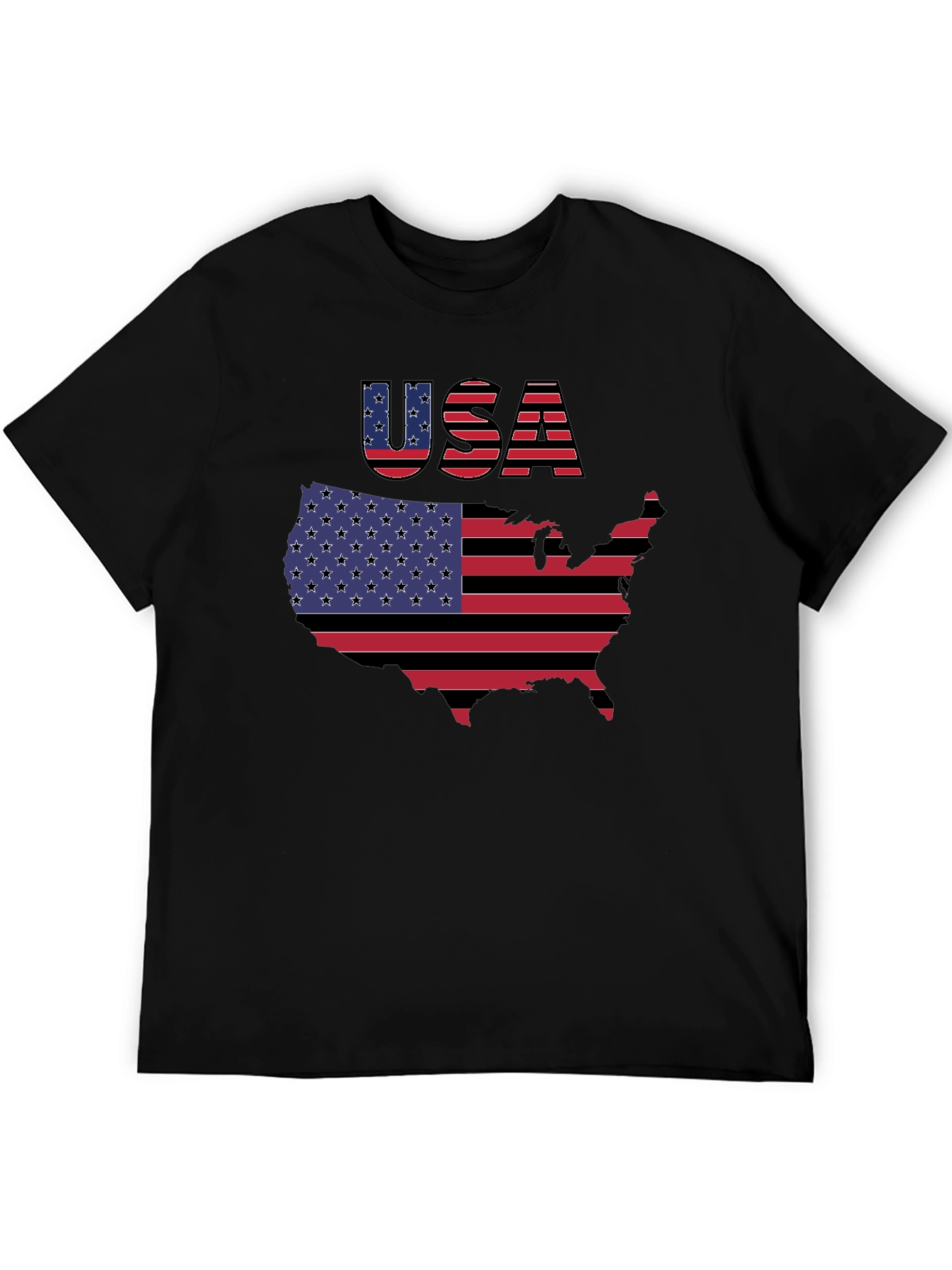 USA Flag Map Graphic Black T-Shirt