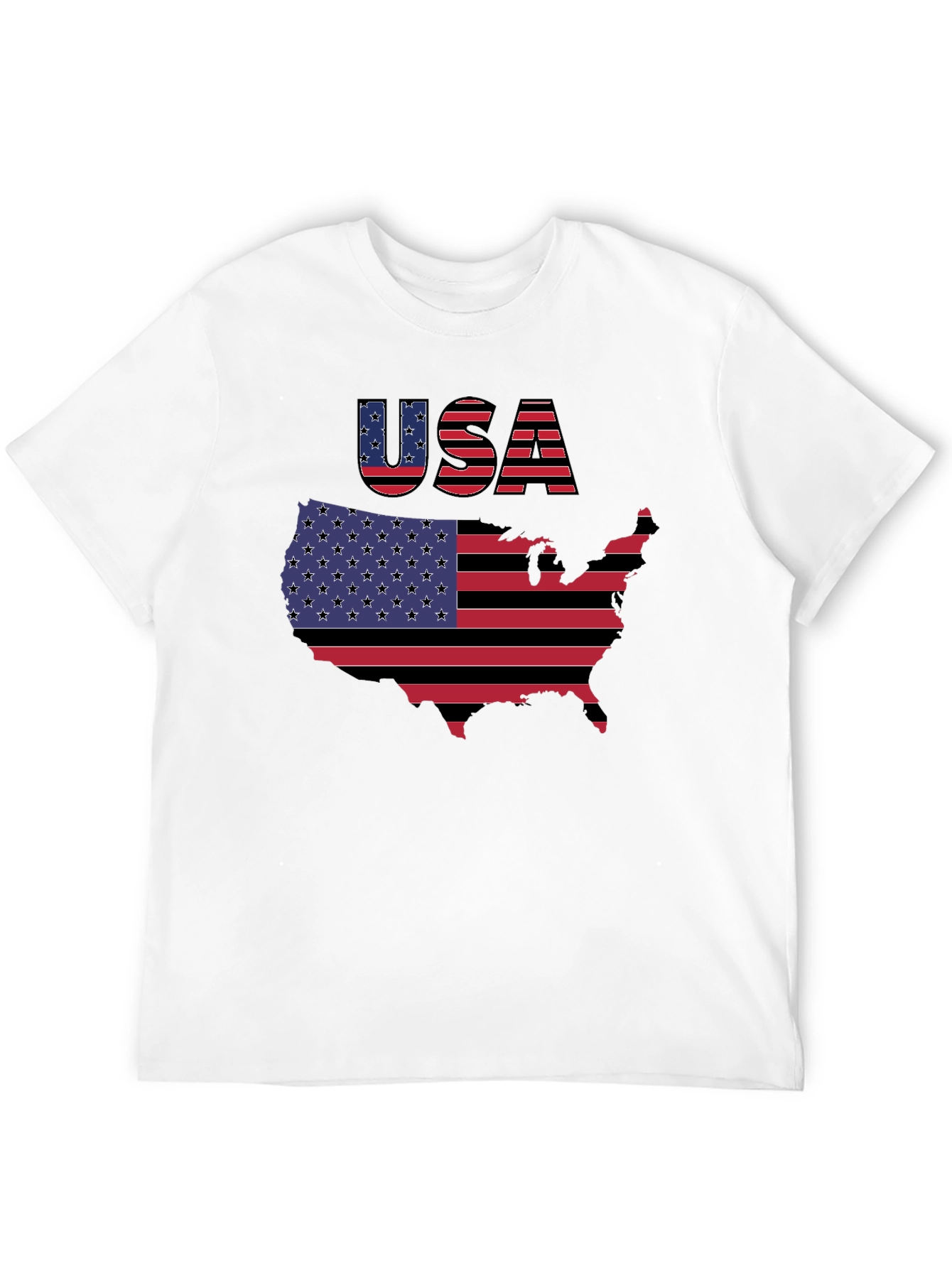 USA Flag Map Graphic Black T-Shirt