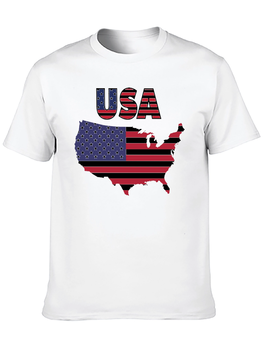 USA Flag Map Graphic Black T-Shirt