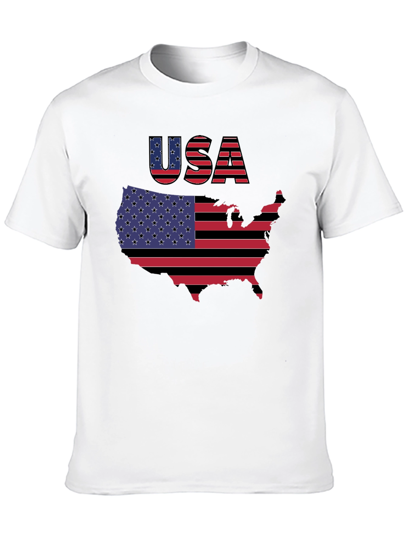 USA Flag Map Graphic Black T-Shirt