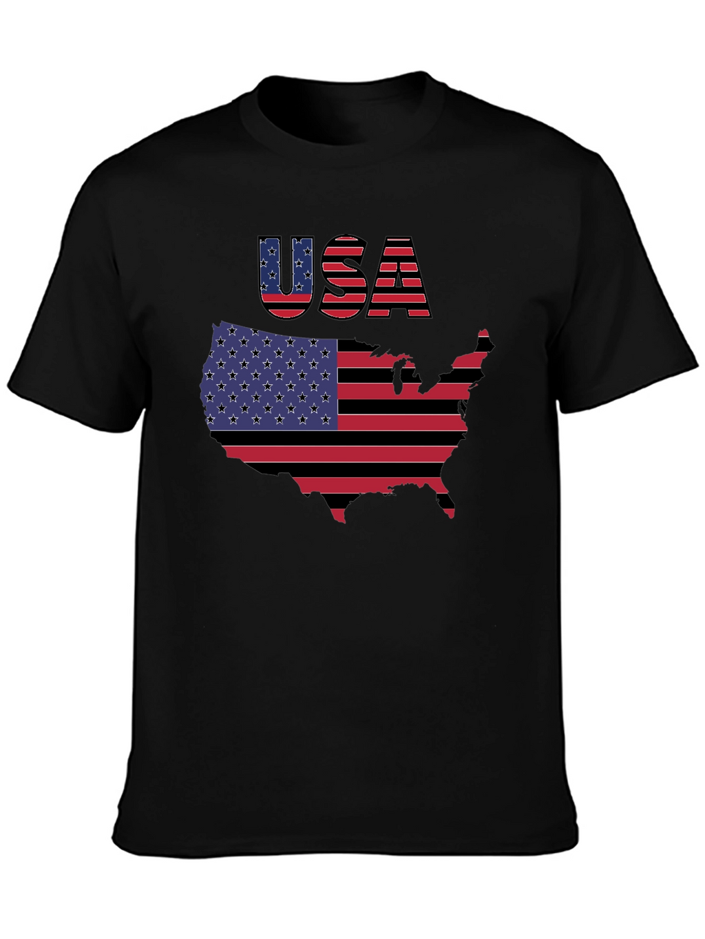 USA Flag Map Graphic Black T-Shirt