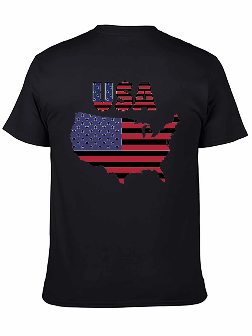 USA Flag Map Graphic Black T-Shirt