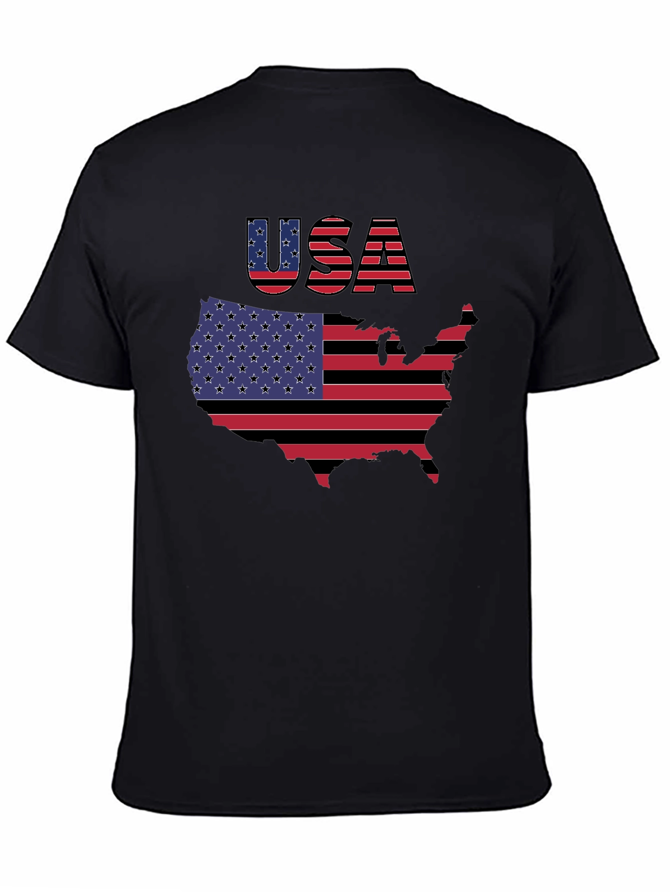 USA Flag Map Graphic Black T-Shirt