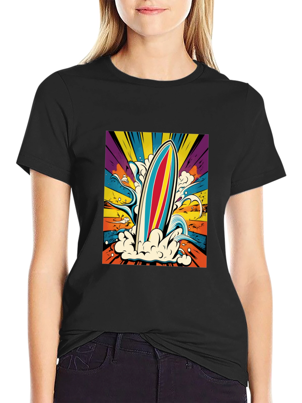 Retro Surfboard Graphic Tee - Black