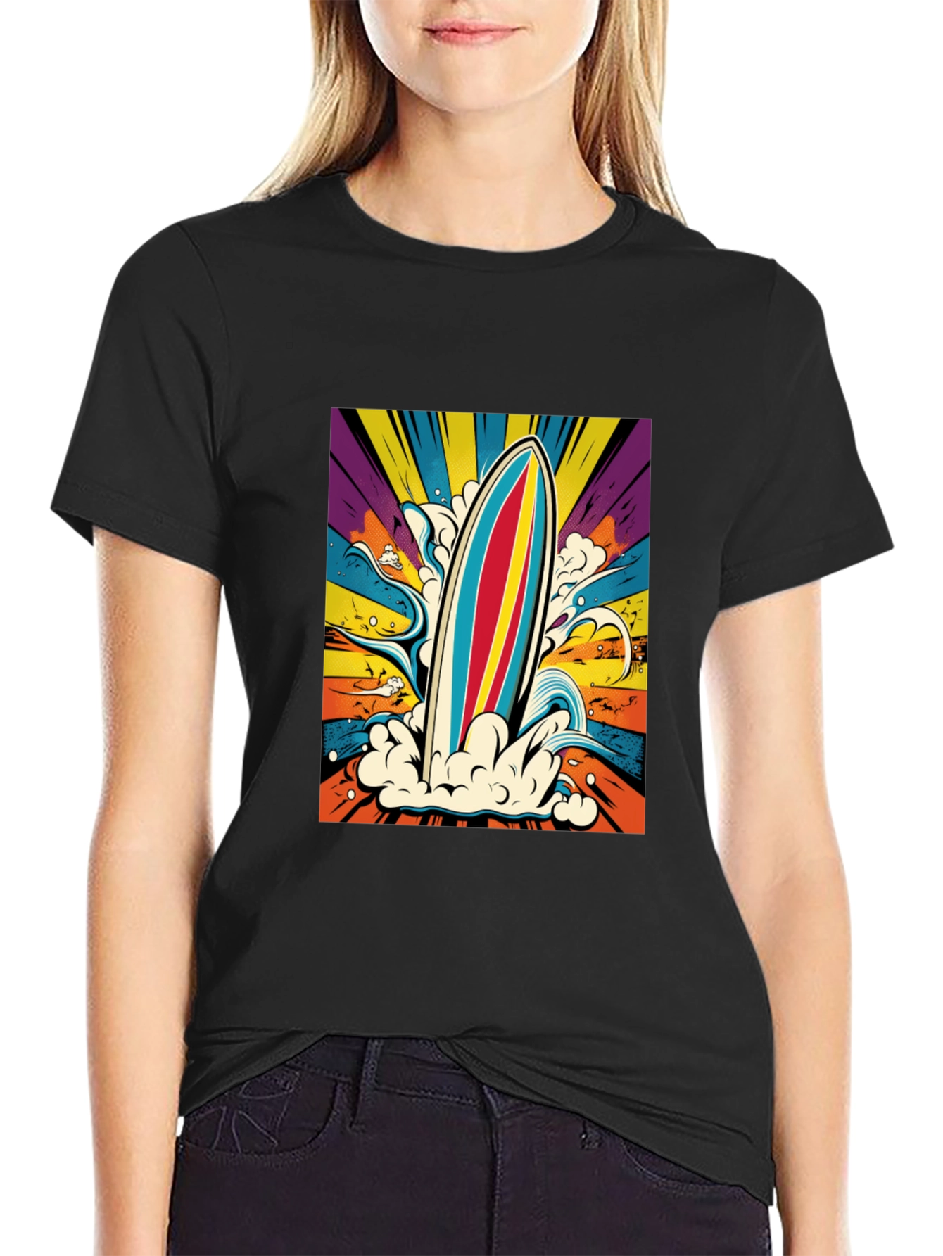 Retro Surfboard Graphic Tee - Black