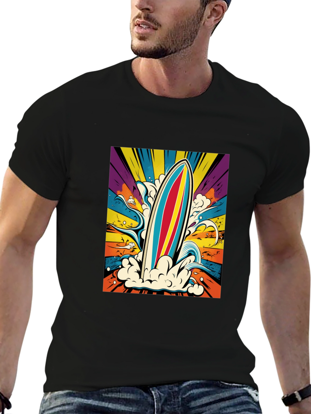 Retro Surfboard Graphic Tee - Black