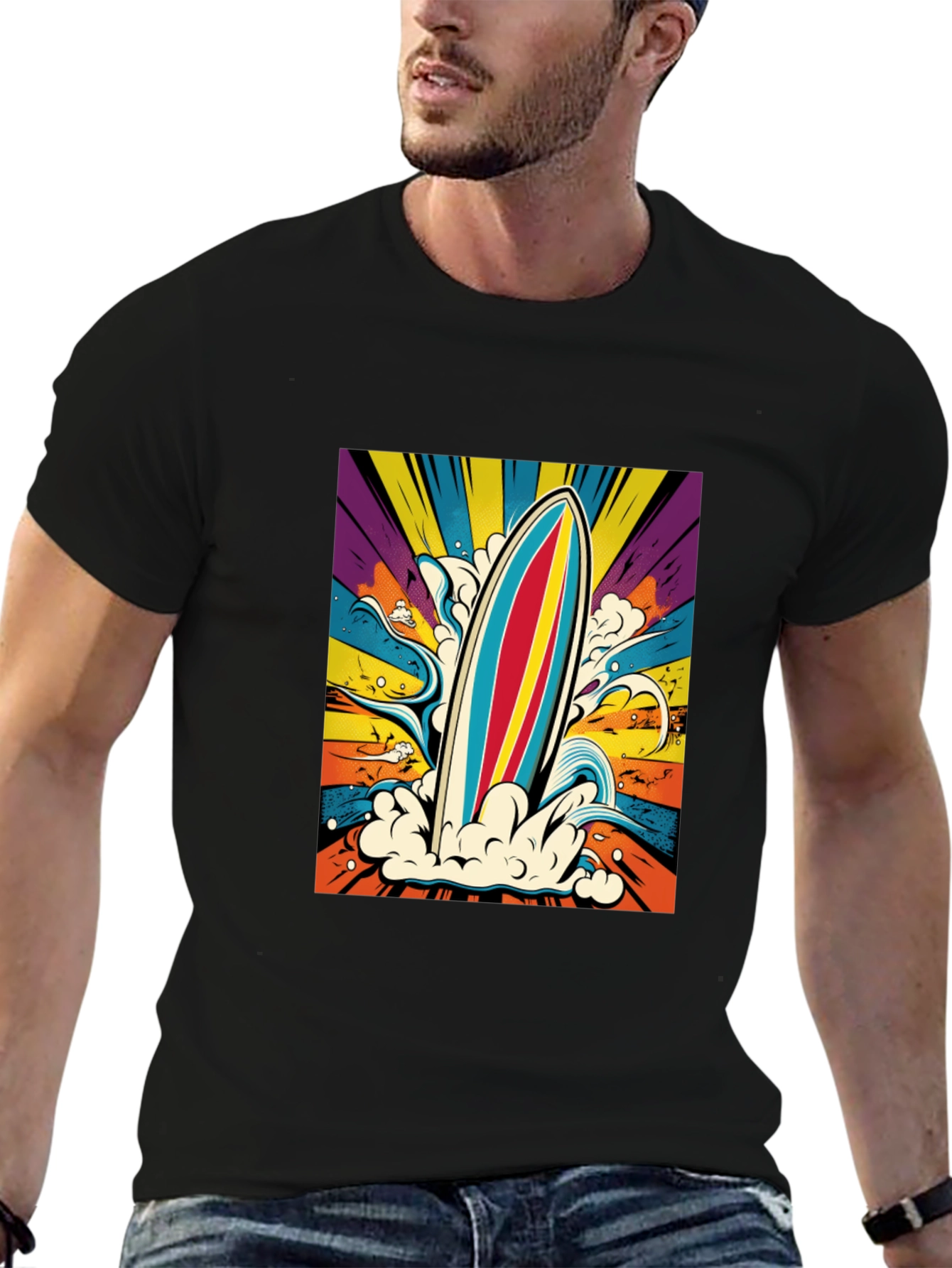 Retro Surfboard Graphic Tee - Black