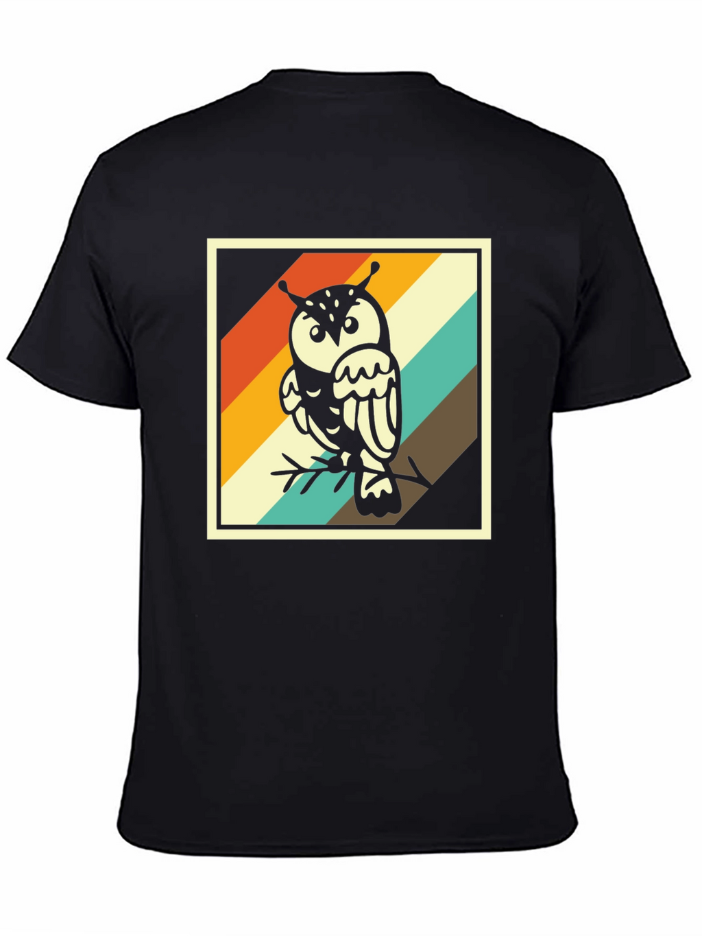 Retro Owl Graphic Tee - Trendy Mens Black T-Shirt