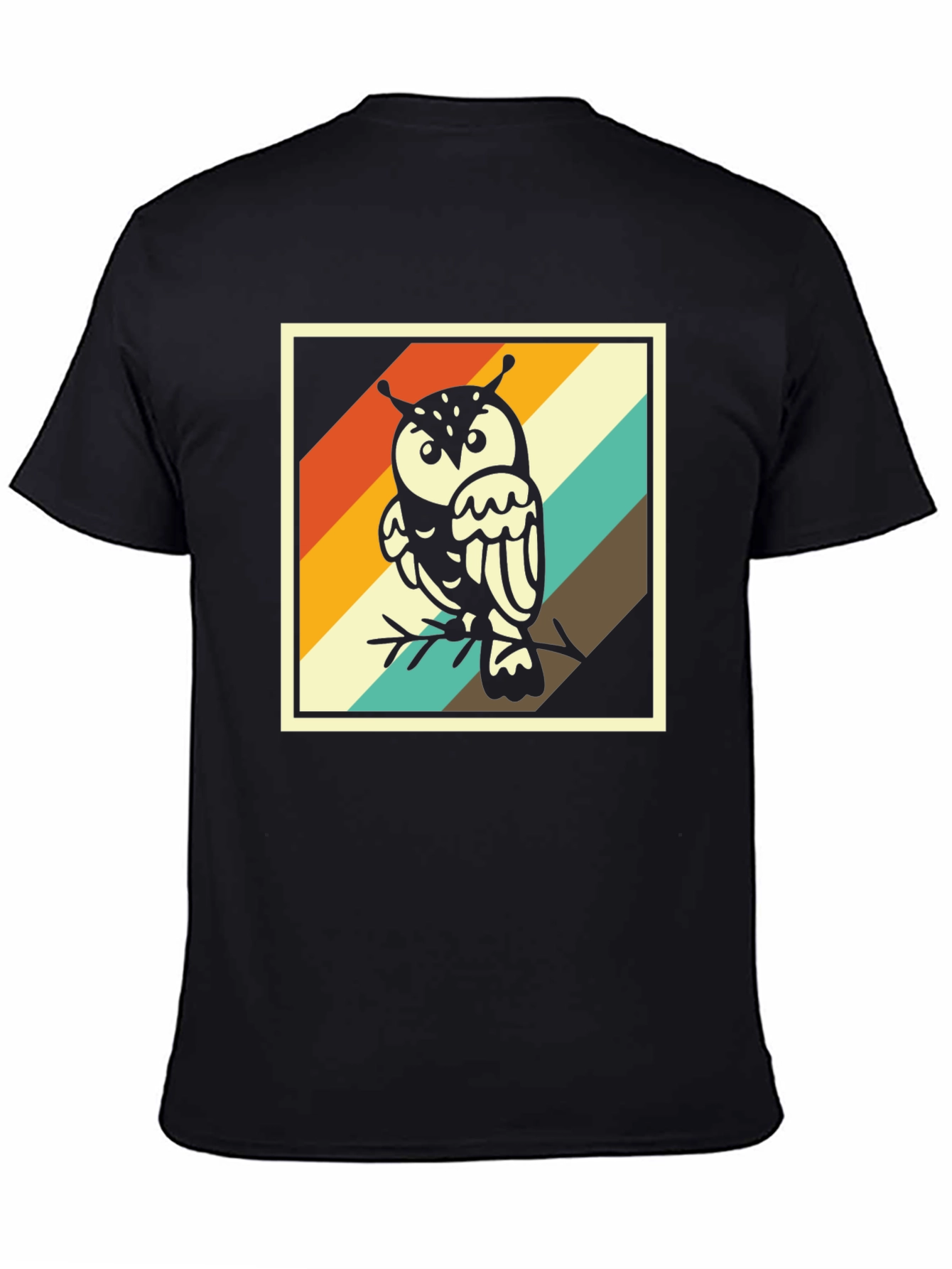 Retro Owl Graphic Tee - Trendy Mens Black T-Shirt