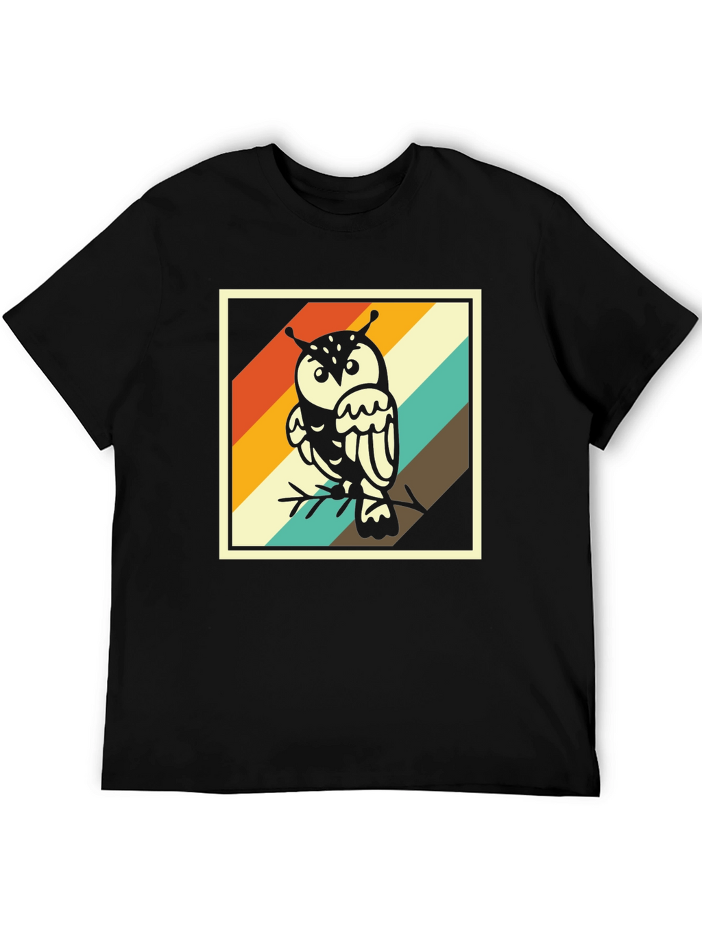 Retro Owl Graphic Tee - Trendy Mens Black T-Shirt