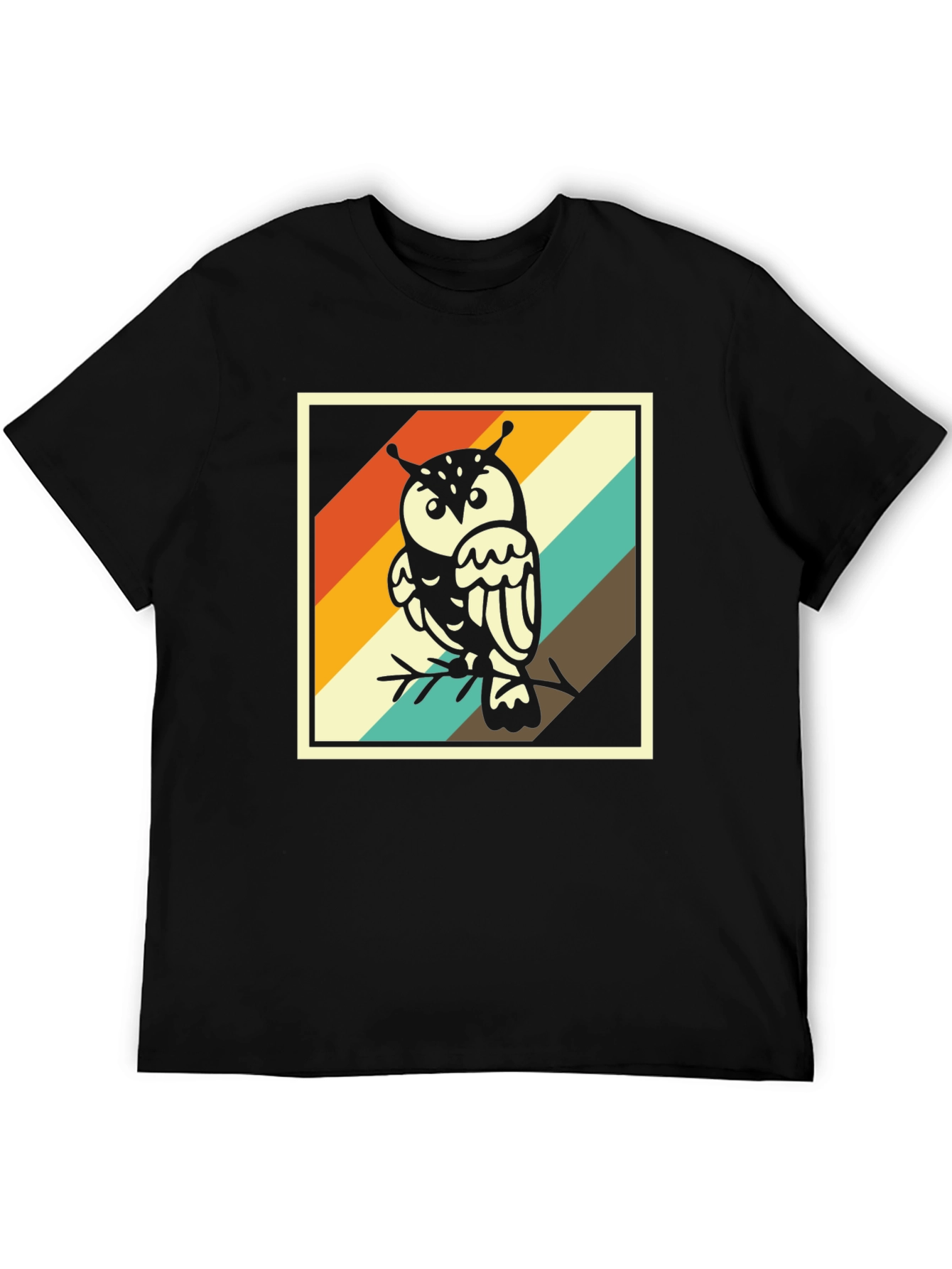 Retro Owl Graphic Tee - Trendy Mens Black T-Shirt