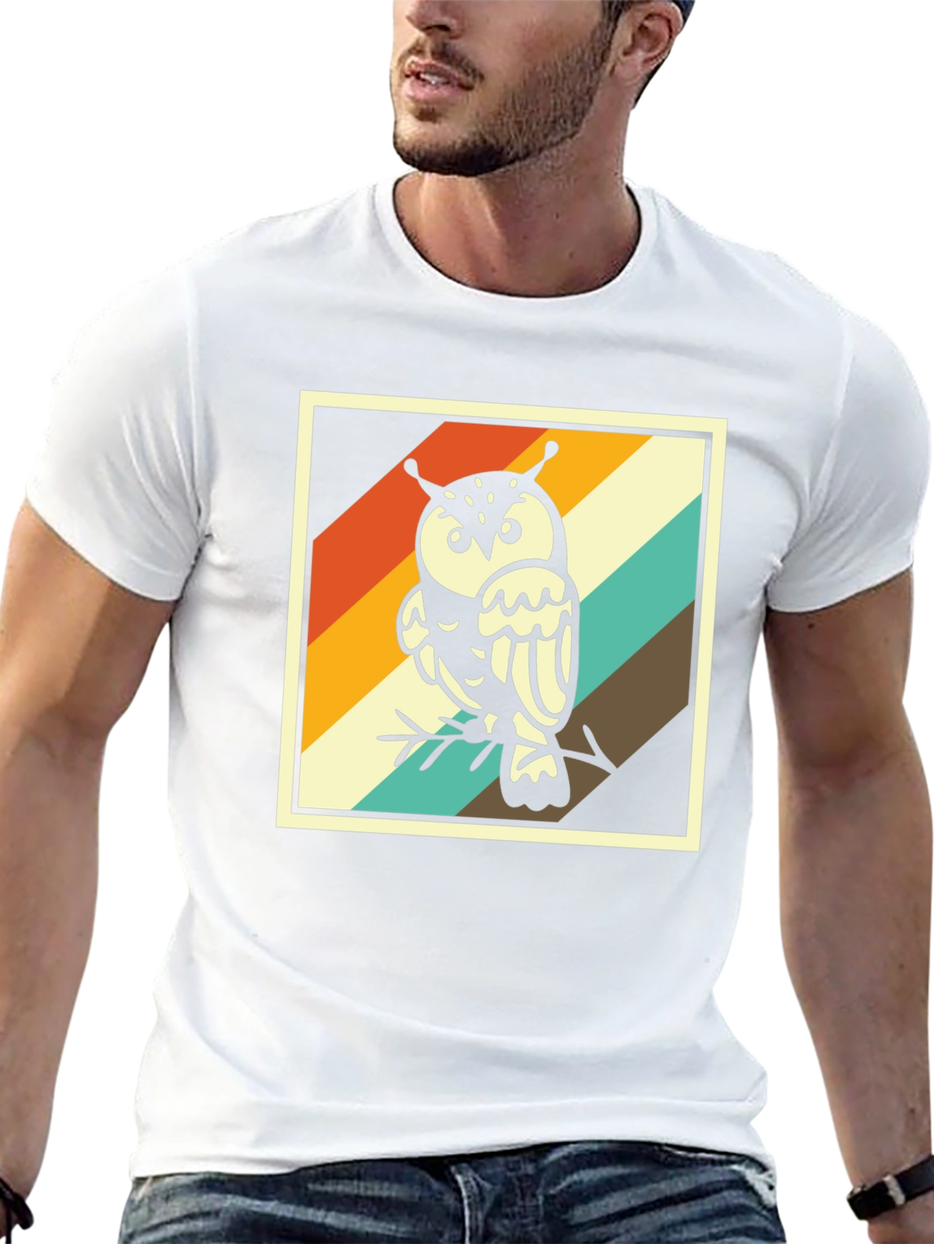 Retro Owl Graphic Tee - Trendy Mens Black T-Shirt