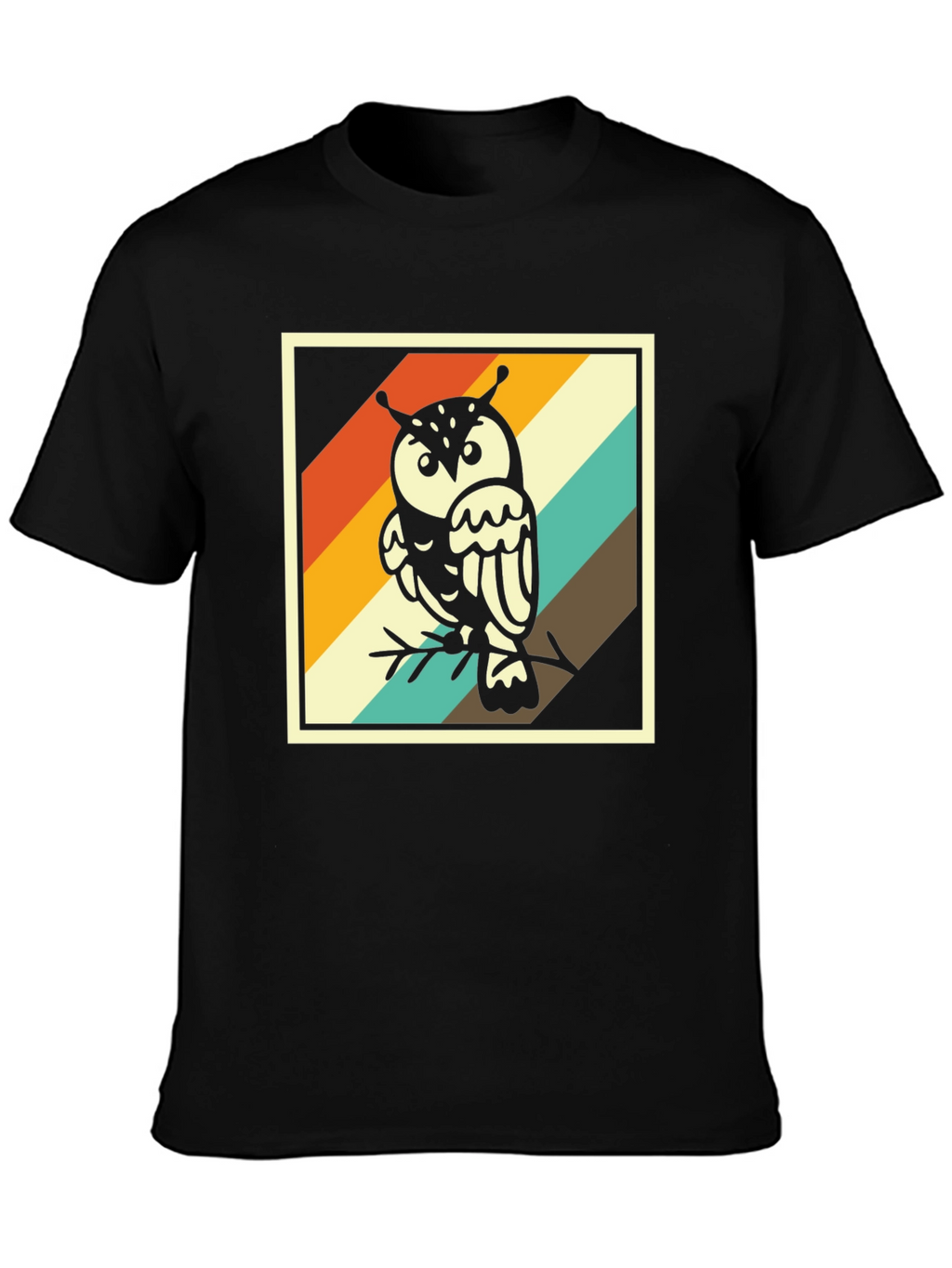 Retro Owl Graphic Tee - Trendy Mens Black T-Shirt