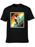 Retro Owl Graphic Tee - Trendy Mens Black T-Shirt