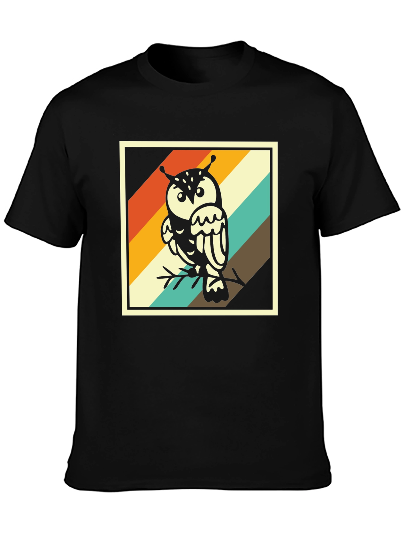Retro Owl Graphic Tee - Trendy Mens Black T-Shirt